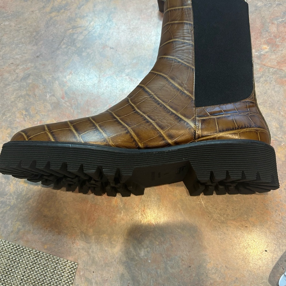 Freda Salvador Tan Crocodile Embossed Ankle Boots